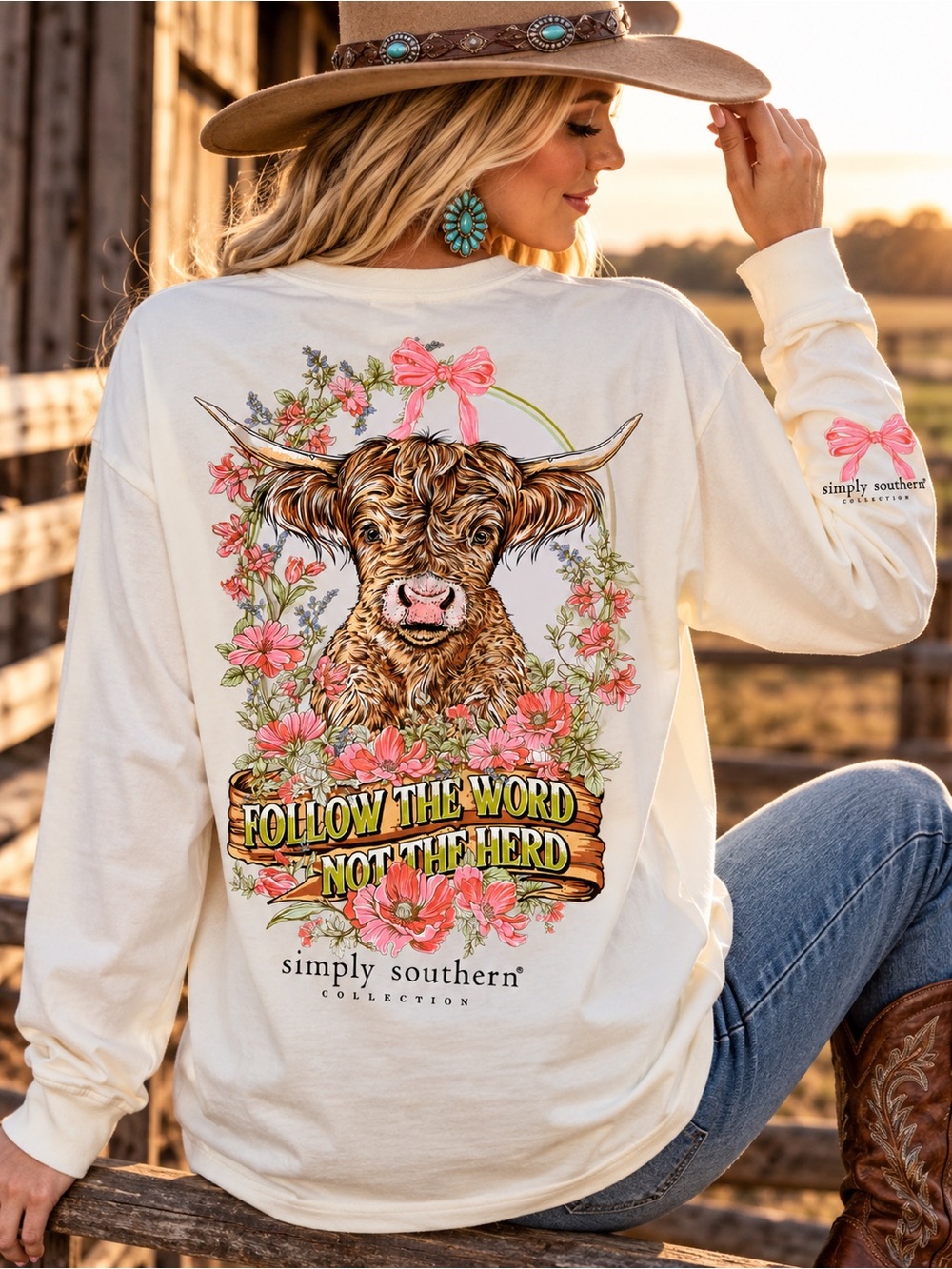 Simply Southern “Follow the Word Not the Herd” Highland Cow Long Sleeve Tee